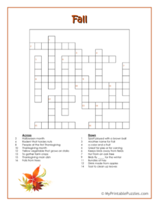Fall Crossword Puzzle - Intermediate | My Printable Puzzles