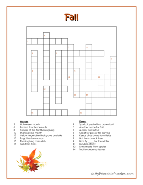 Fall Crossword Puzzle – Intermediate