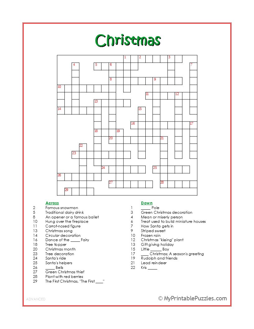 Free Printable Christmas Crossword Puzzles