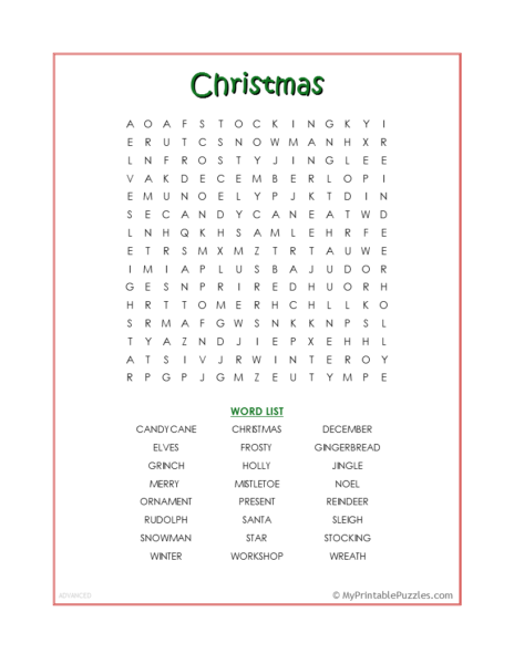 Christmas Word Search – Advanced