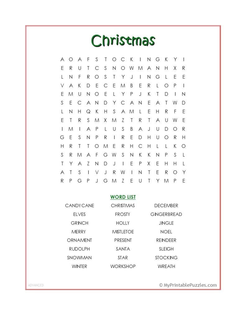 Christmas Word Search - Advanced