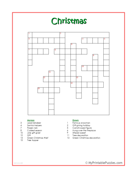 Christmas Crossword Puzzle – Beginner
