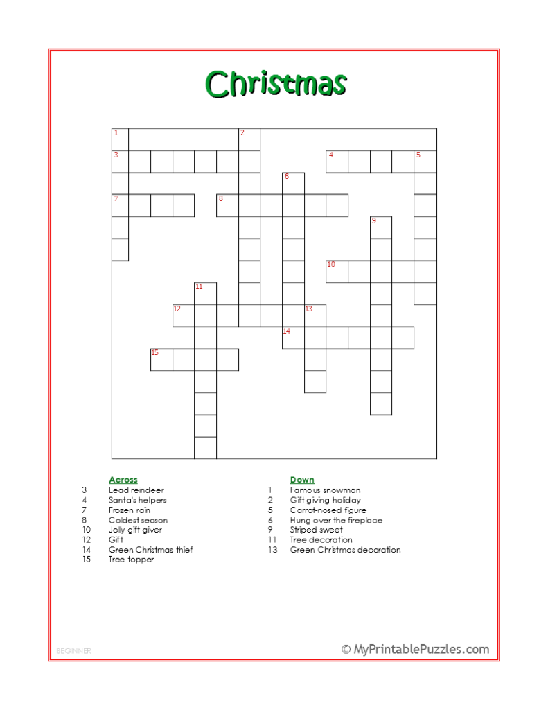 Christmas Crossword - Beginner