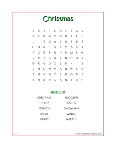 Christmas Word Search – Beginner