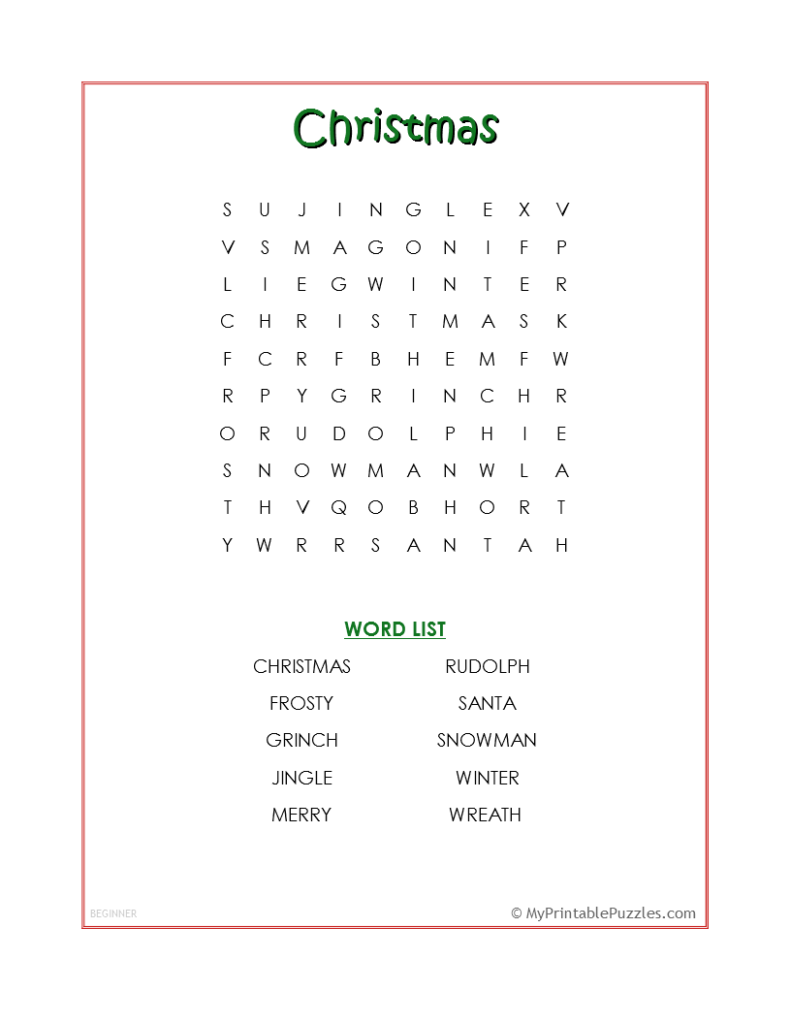 Christmas Word Search - Beginner
