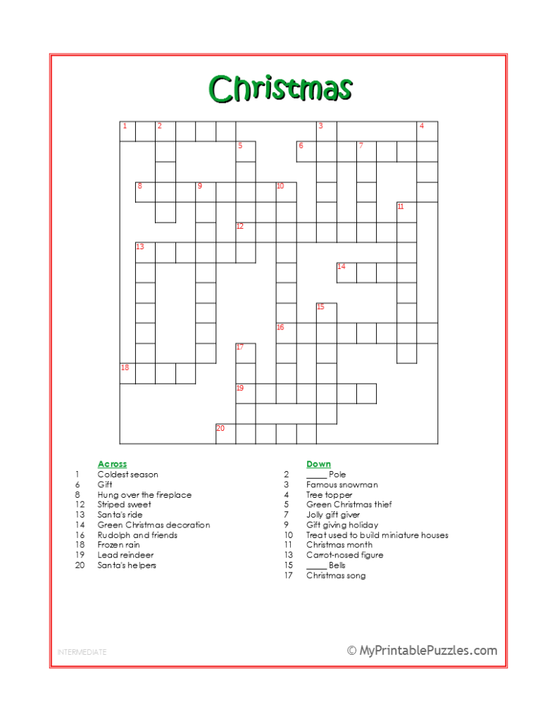 Christmas Crossword Puzzles Printable Free Crossword Puzzles Printable