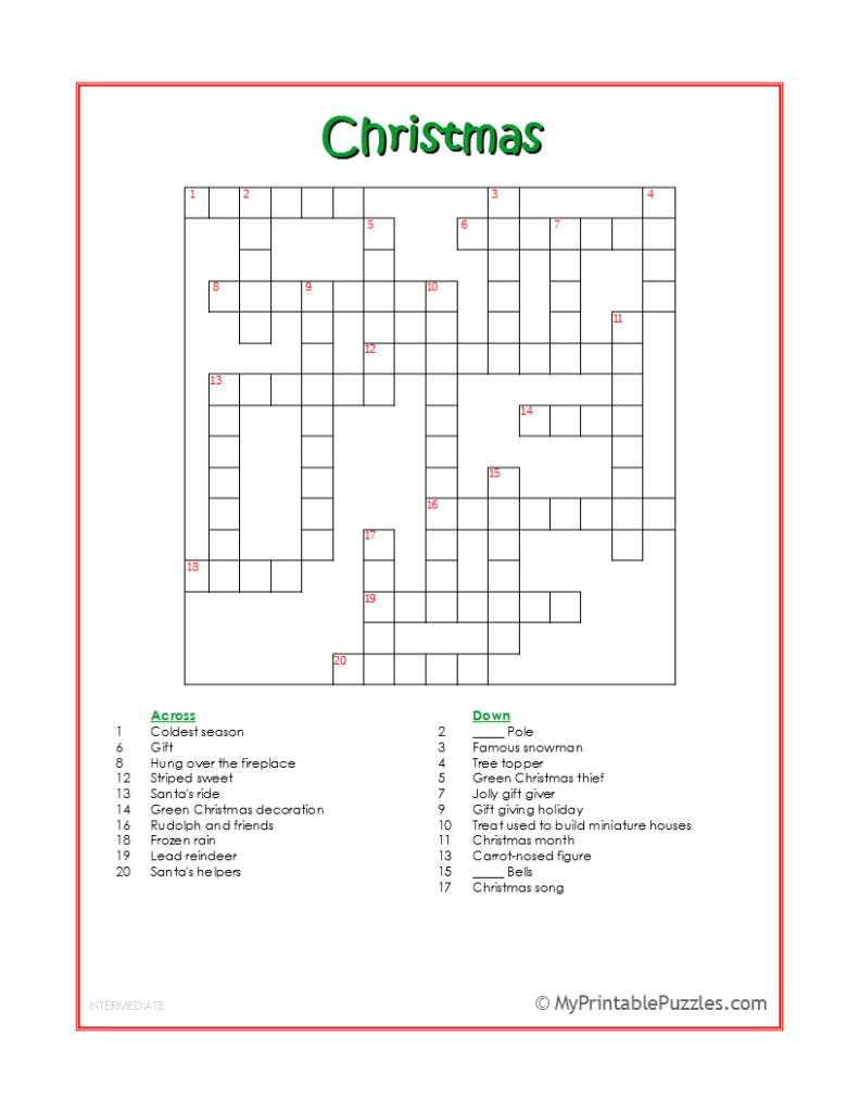 Free Printable Christmas Crossword Puzzle Printable Templates Free