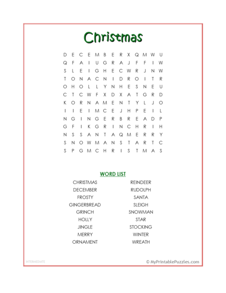 Christmas Word Search – Intermediate
