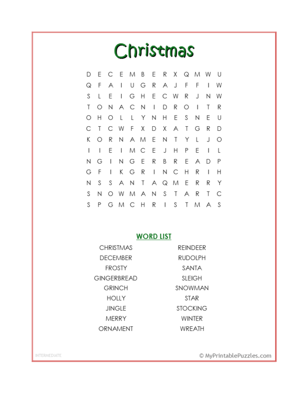Word Search My Printable Puzzles