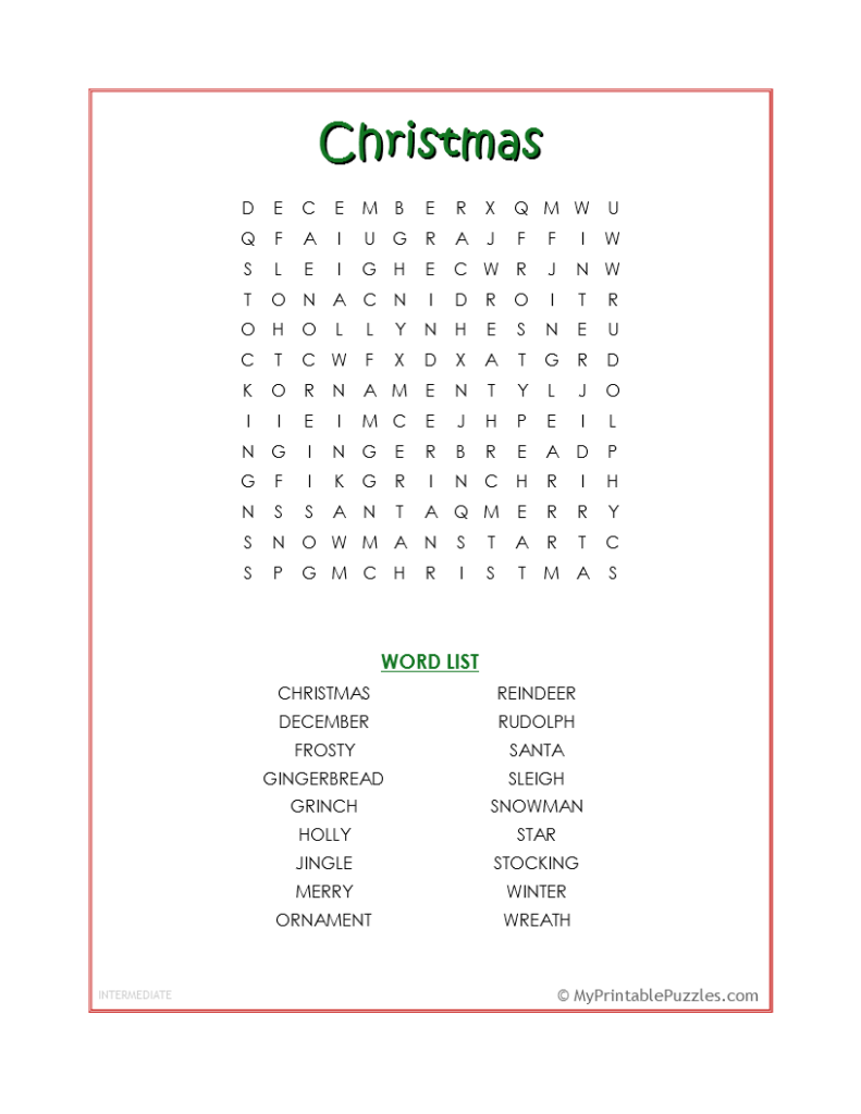 Christmas Word Search - Intermediate