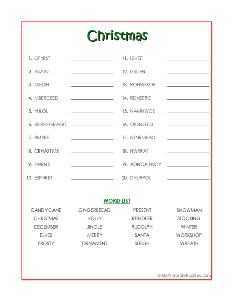 Christmas Word Scramble