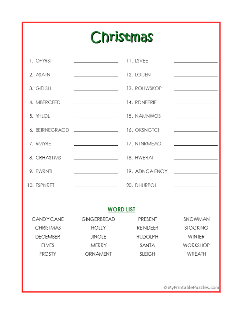 Christmas-Word Scramble