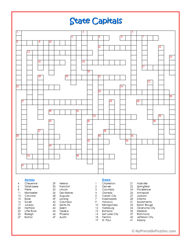 state capitals word search answers