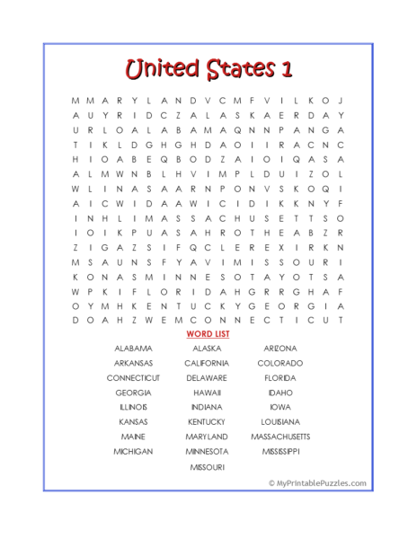 United States 1 Word Search