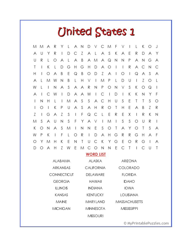 United States 1 Word Search