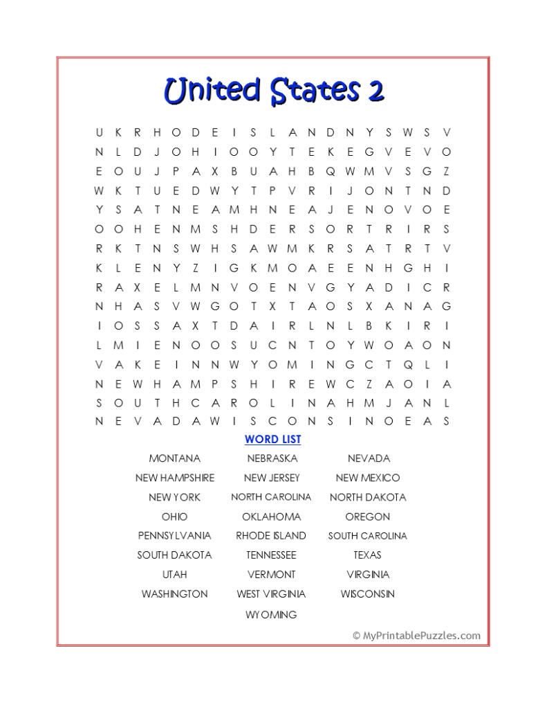United States 2 Word Search