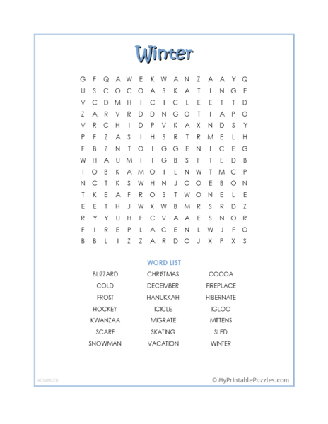 Winter Word Search – Advanced