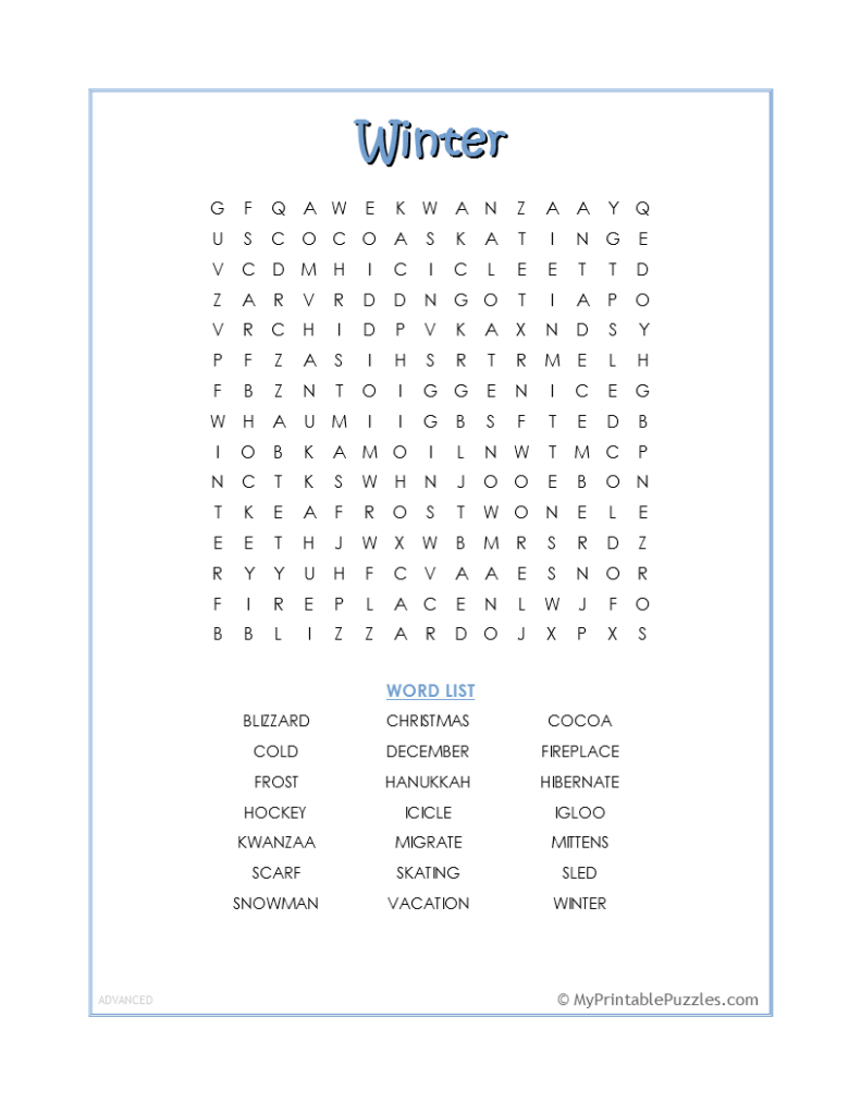 Winter Word Search - Advanced