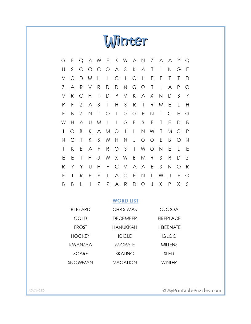 Winter Word Search - Advanced | My Printable Puzzles winter-word-search-advanced-my-printable-puzzles