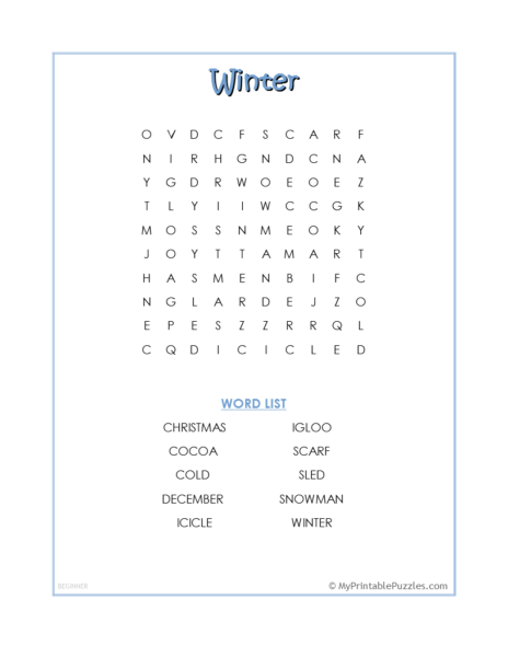 Winter Word Search – Beginner