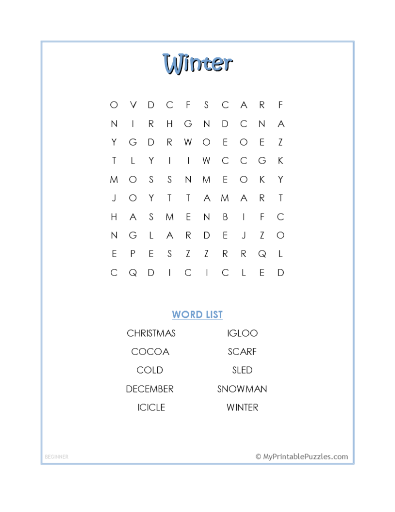 Winter Word Search - Beginner