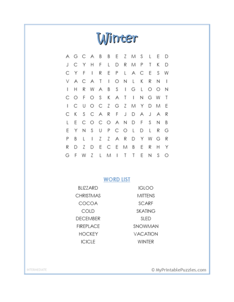 Winter Word Search – Intermediate