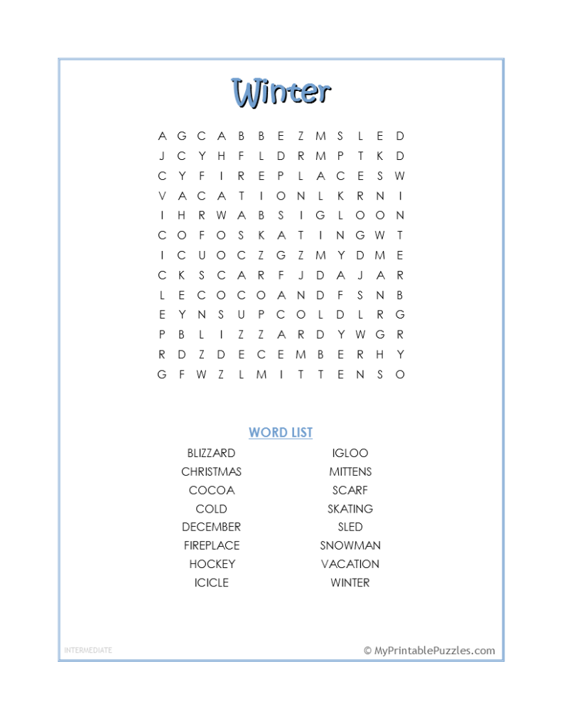 Winter Word Search - Intermediate