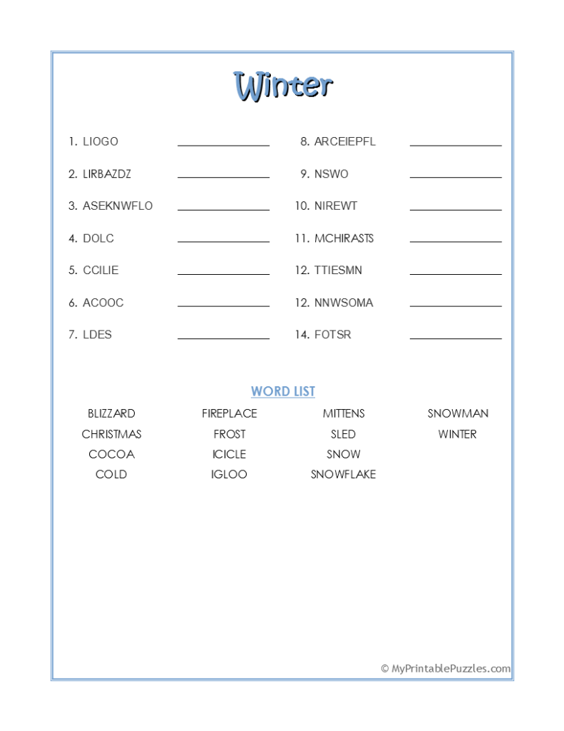 Winter Word Scramble