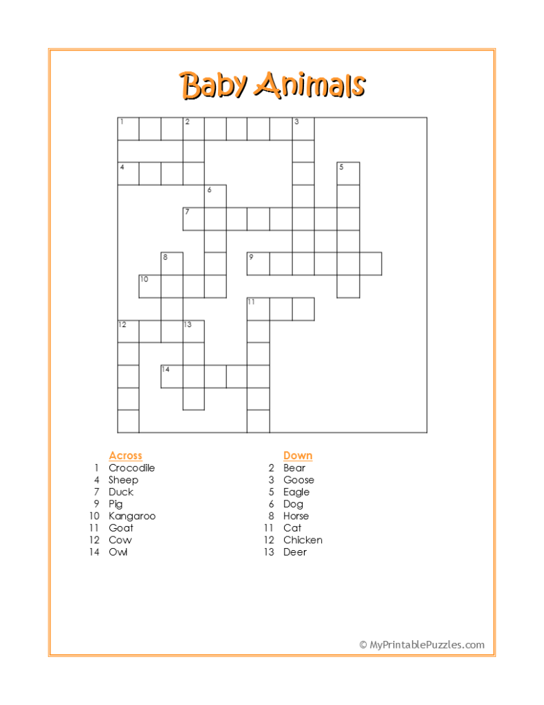 Baby Animals Crossword Puzzle