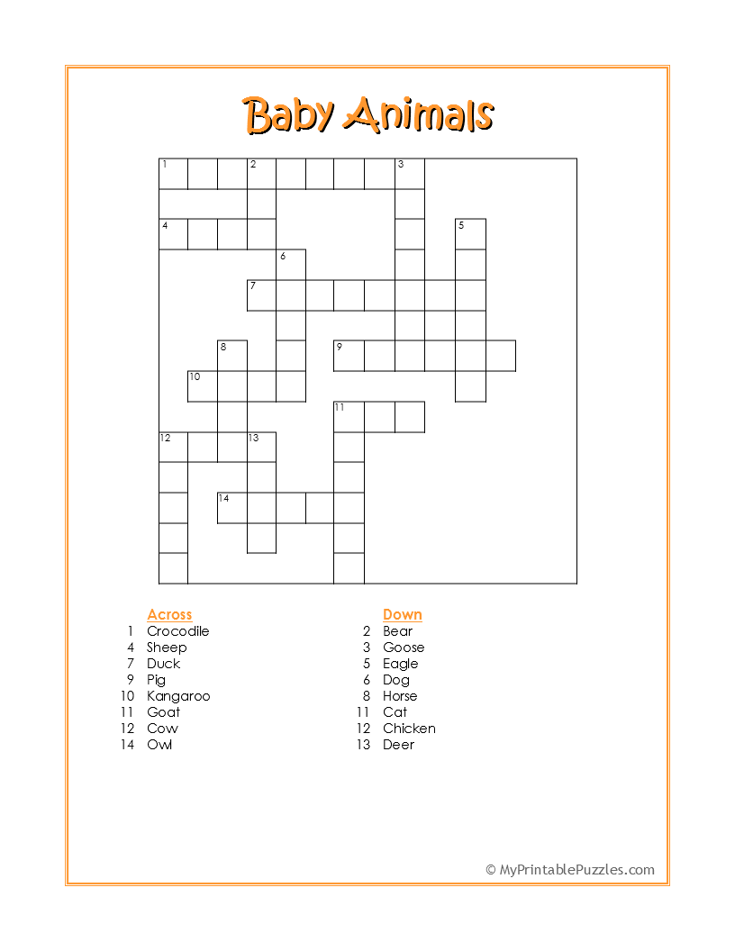 Baby Animals Crossword Puzzle My Printable Puzzles