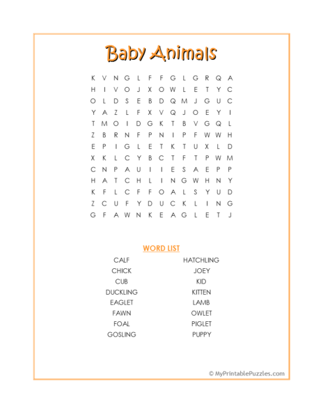 Baby Animals Word Search
