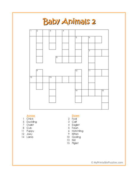 Baby Animals 2 Crossword Puzzle