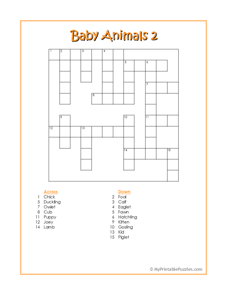 Baby Animals 2 Crossword Puzzle