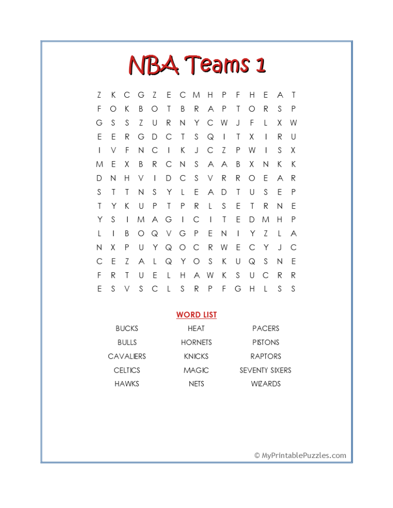 NBA Teams 1-Word Search