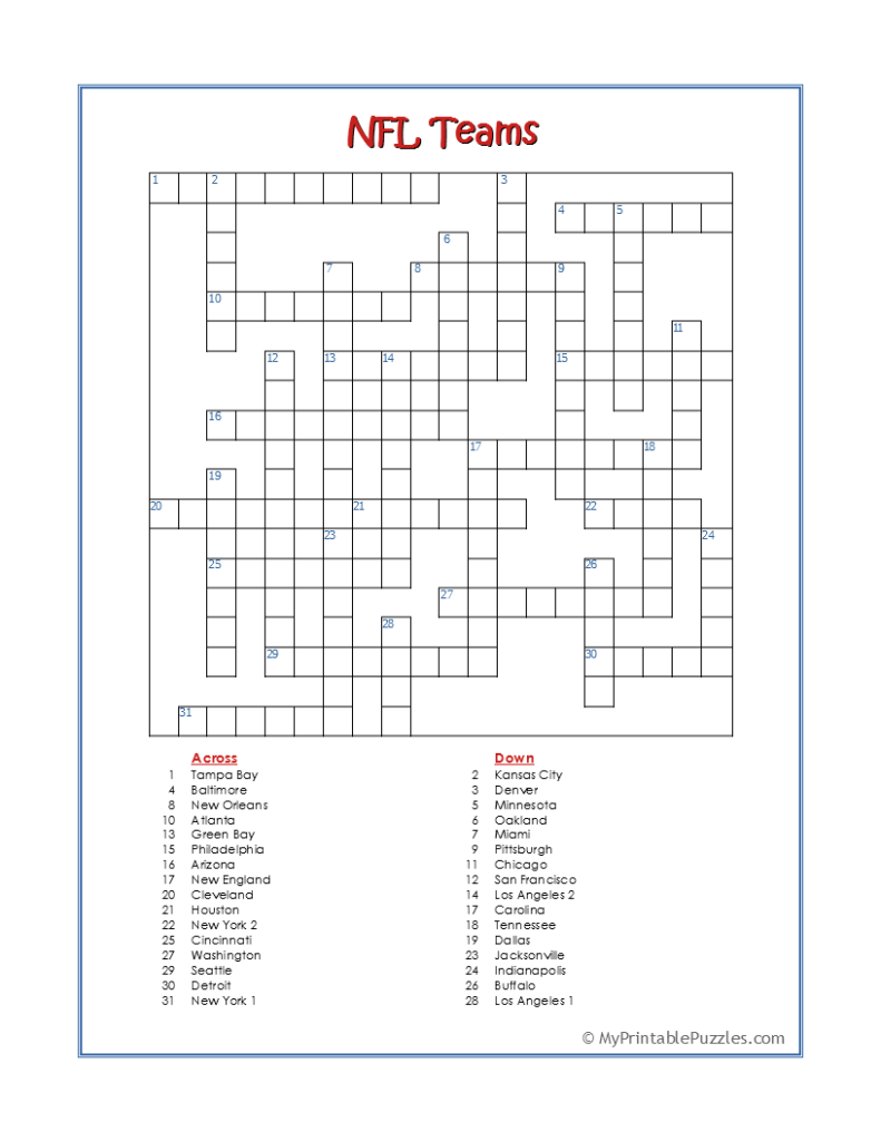 NFL Teams-Crossword