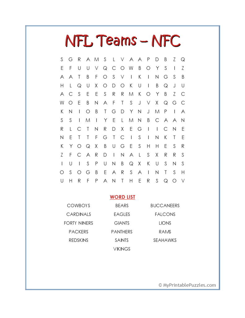 NFL Teams NFC-Word Search