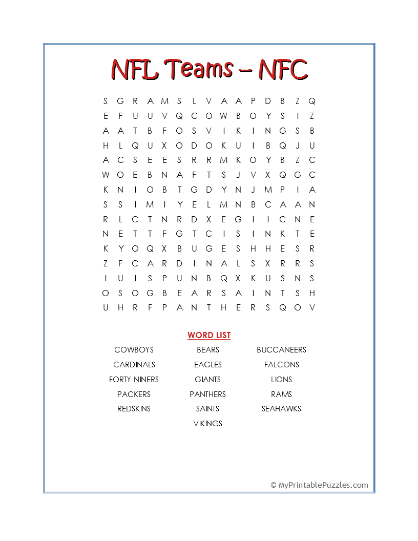 printable list of afc and nfc teams