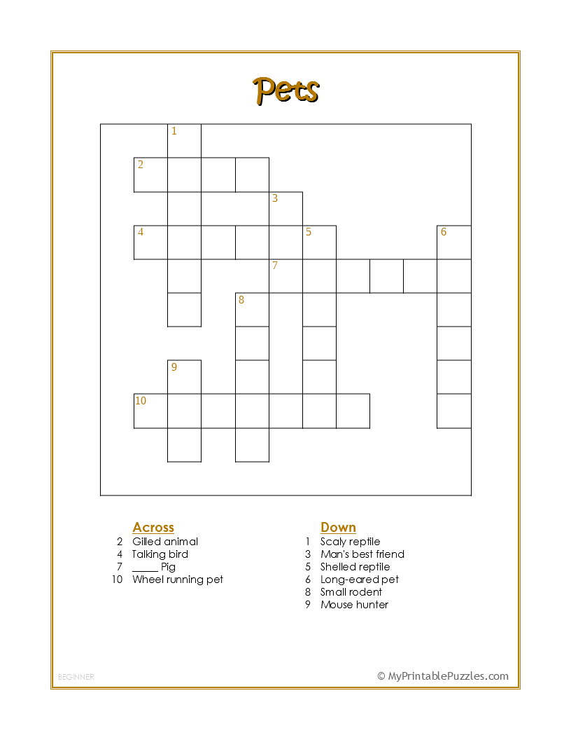 Dog Crossword Puzzle Printable