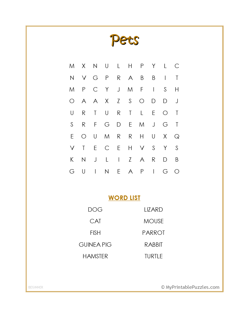 Pets Word Search Beginner My Printable Puzzles