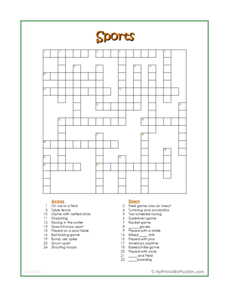 Sports Crossword Puzzle – Advanced