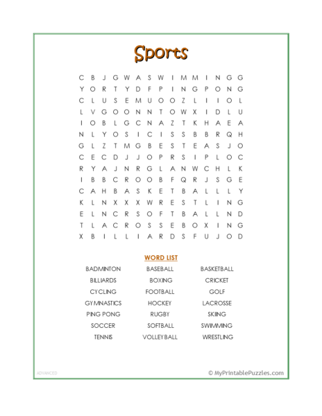 Sports Word Search – Advanced