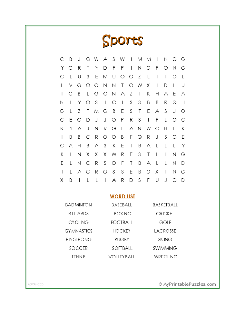 Sports Word Search - Advanced