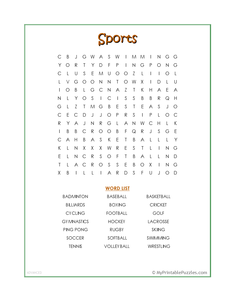 sports-word-search-advanced-my-printable-puzzles for 4th Grade Word Search Printable Free Sports Word Search - Advanced | My Printable Puzzles for 4th Grade Word Search Printable Free