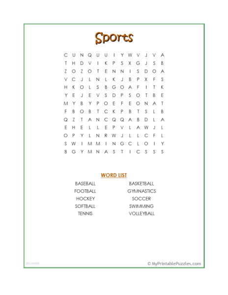 Sports Word Search – Beginner