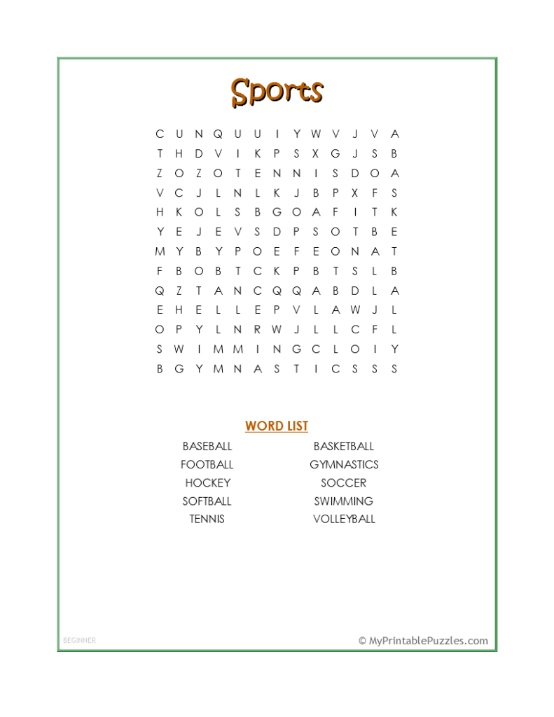 Sports Word Search - Beginner