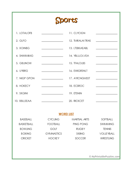 Sports Word Scramble