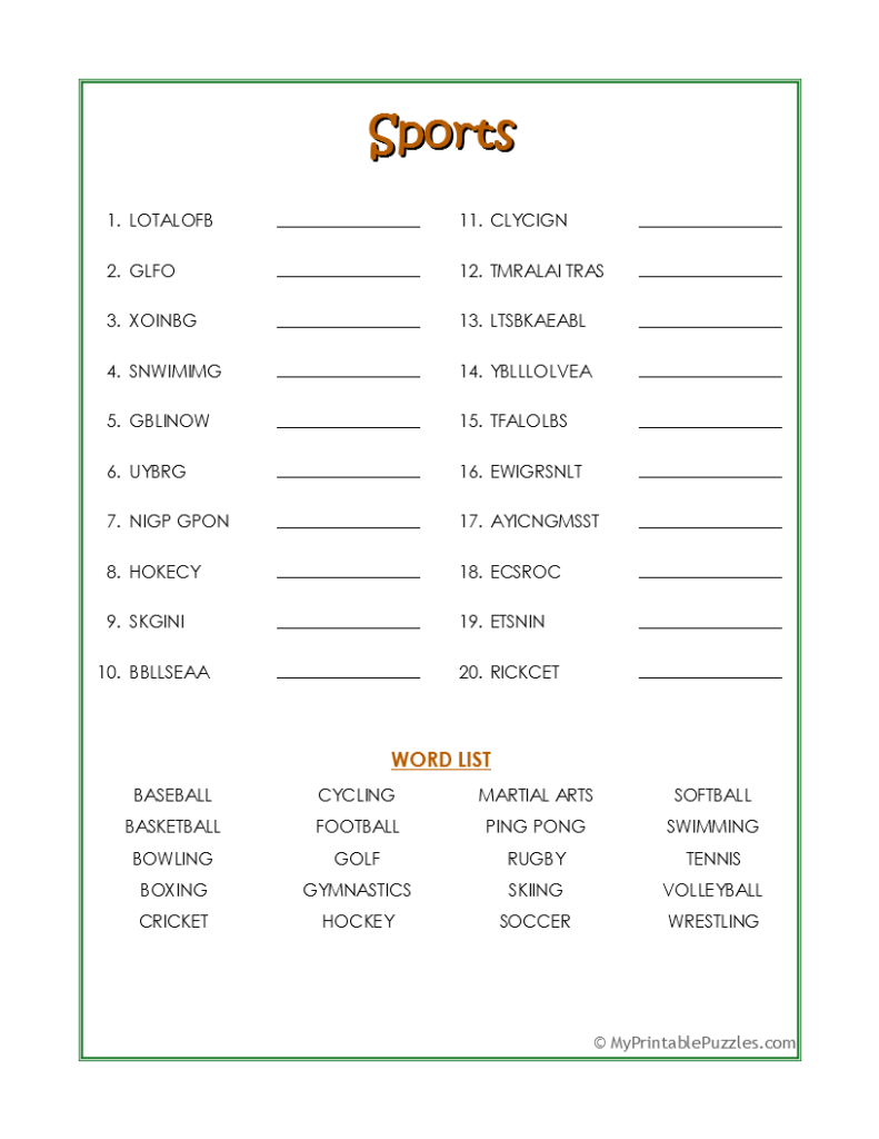 Sports Word Scramble