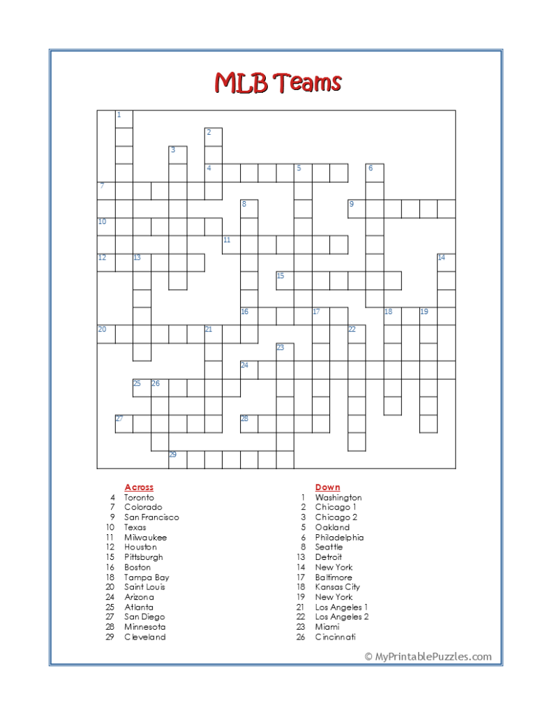 MLB Teams-Crossword