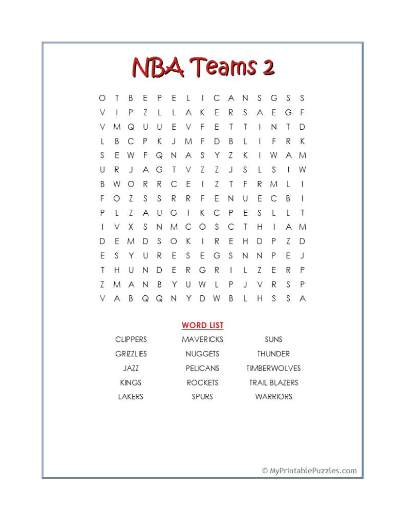 NBA Teams 2-Word Search